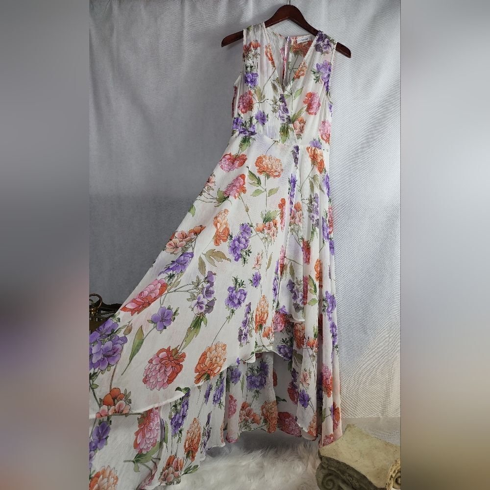 Calvin Klein Billowy Ethereal Floral Fairy High Low Dress with slip dress lining